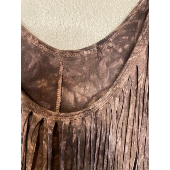 Y2K Boho Brown Tie Dye Scoop Neck Tank Top W/ Long Fringe Detailing Small - Picture 3 of 10